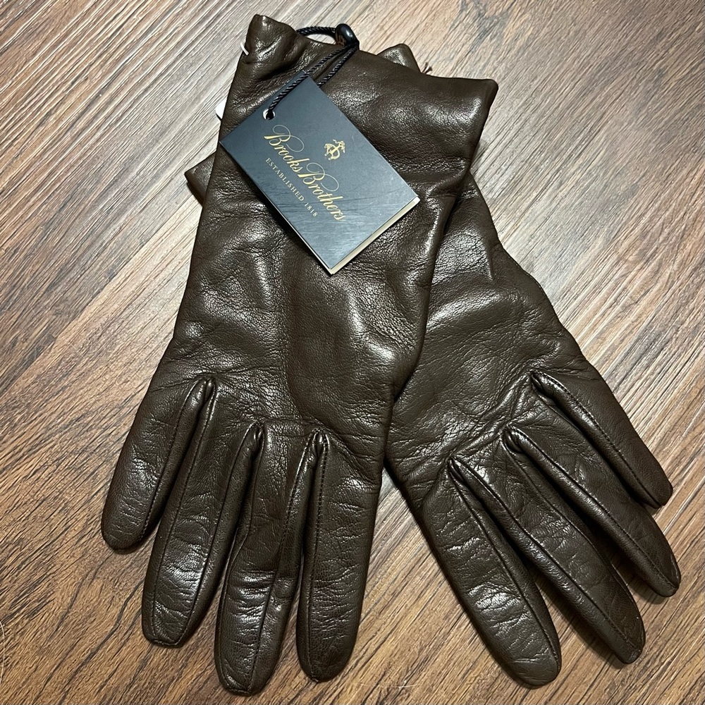 Brooks Brothers Brown Leather and Wool Women's Gloves